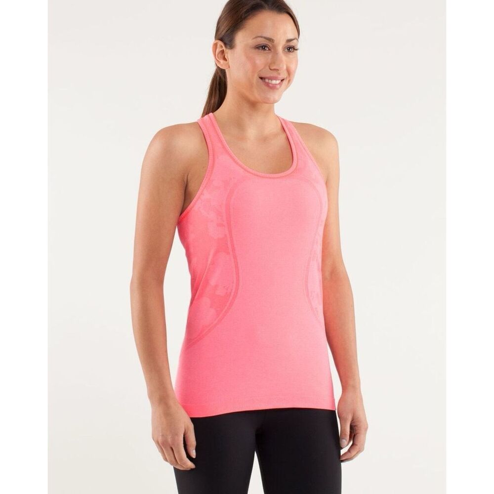 Lululemon Swiftly Tech Pink Floral Design Active Tank Top Size 10 #500